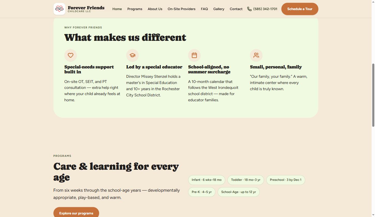 Redesigned differentiators and programs sections