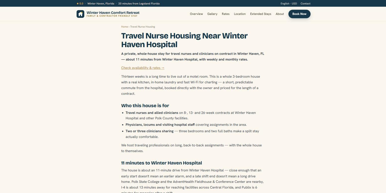 The travel nurse housing landing page