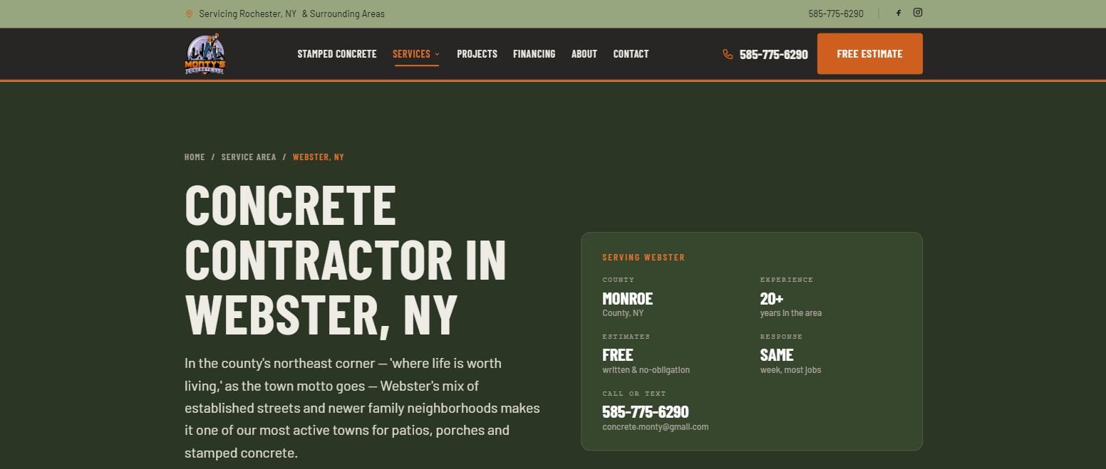 The rebuilt Webster, NY town page with locally written copy