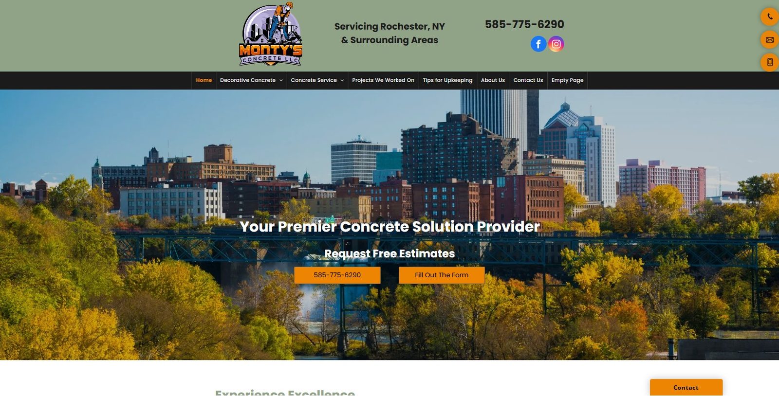 Monty's Concrete's original builder site — stock skyline hero
