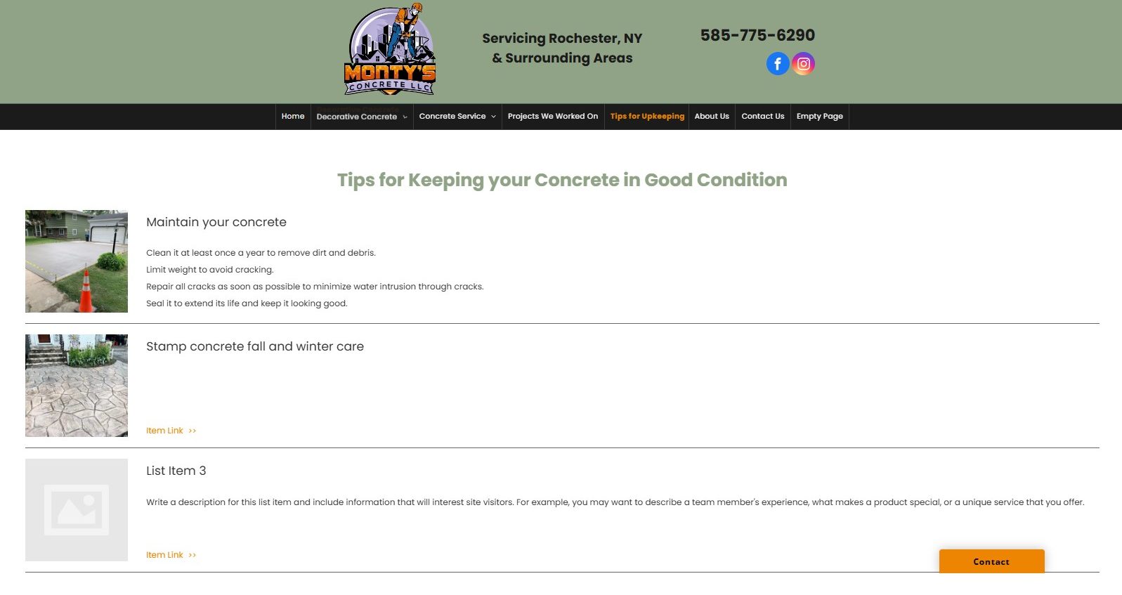 The original Tips page with unedited template placeholder text, List Item 3