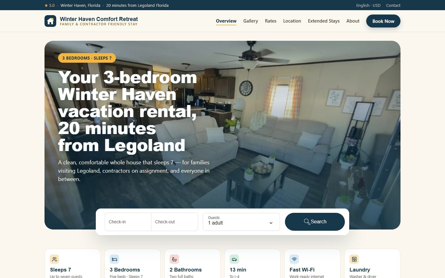 The rebuilt Winter Haven Comfort Retreat homepage